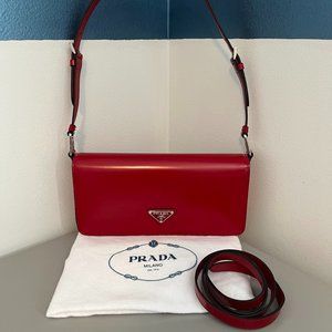 Prada Red Brushed Leather Femme Shoulder Crossbody Bag